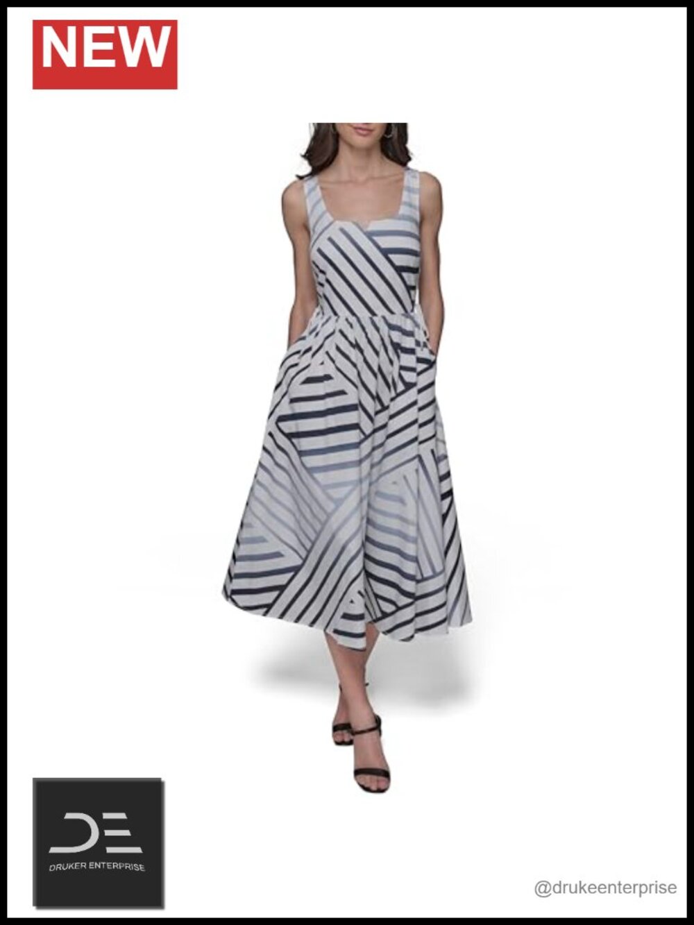 Women's V Neck Sleeveless Printed A-Line Midi Dress